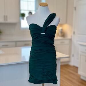 Zara | NWT Green Asymmetrical Linen Blend Ruched Mini Dress